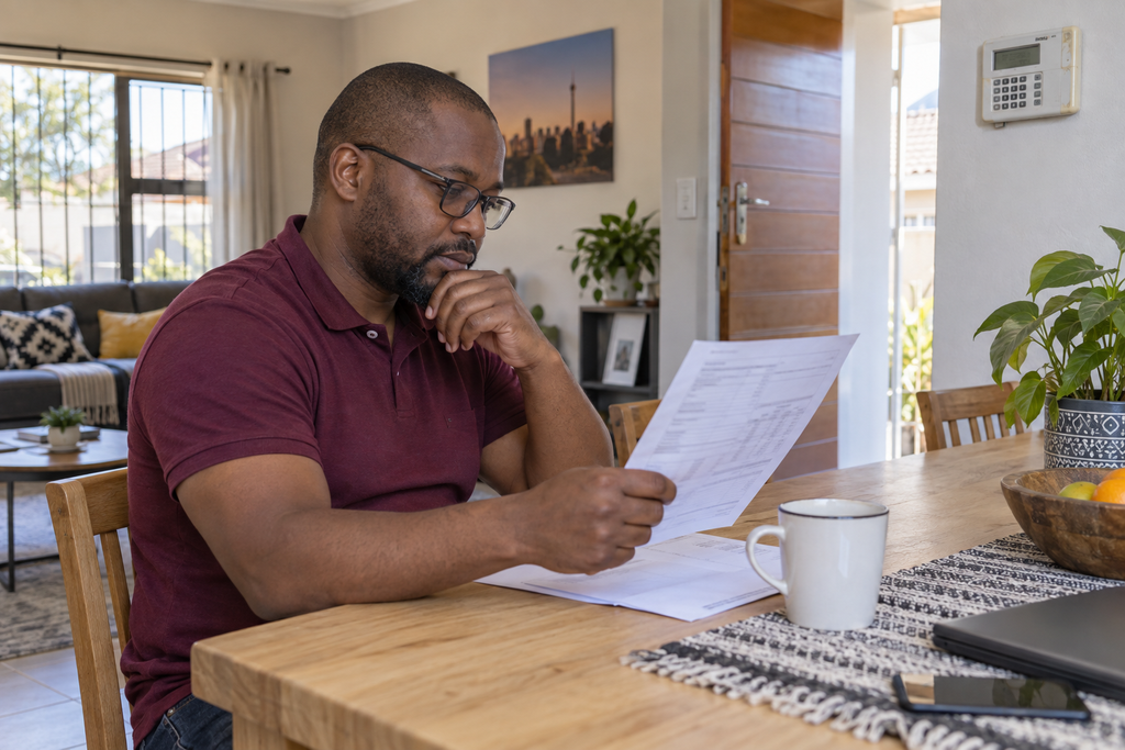 Resident reviewing an account to identify electricity supplied by Eskom or municipality