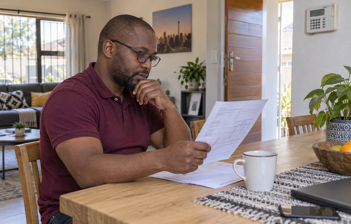 Resident reviewing an account to identify electricity supplied by Eskom or municipality.