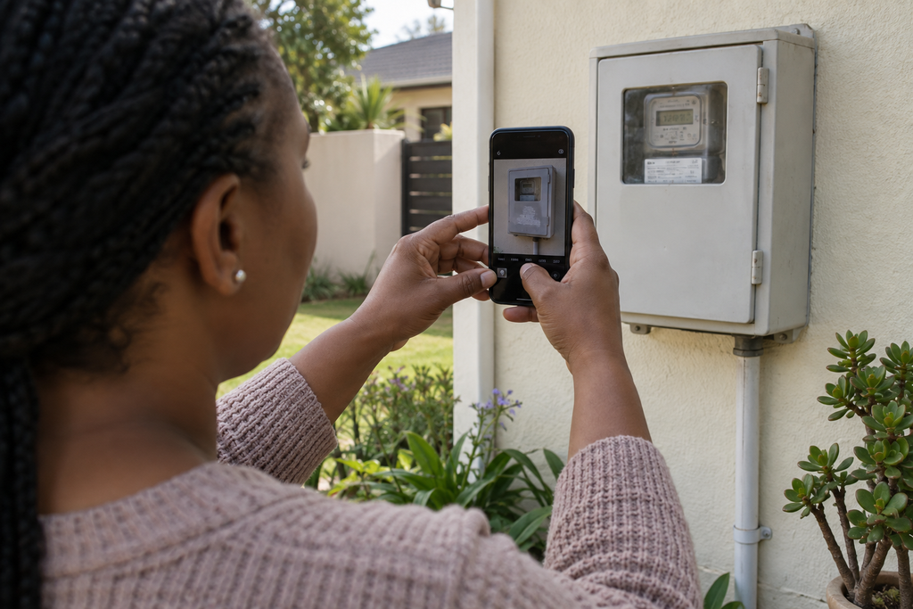 Resident reviewing an account to identify electricity supplied by Eskom or municipality.