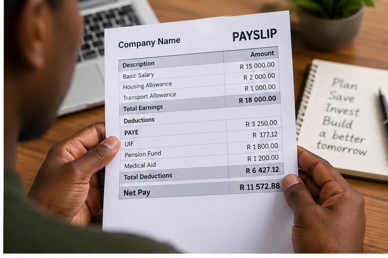 PAYE deduction shown on a South African employee payslip