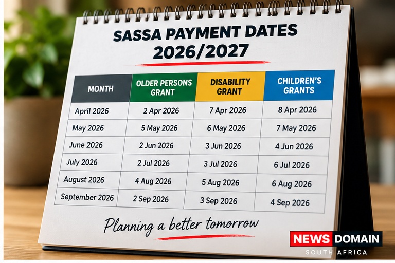 SASSA payment calendar from April 2026 to March 2027