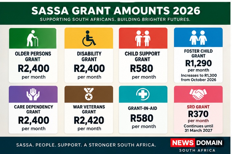 SASSA grant amounts in South Africa for 2026