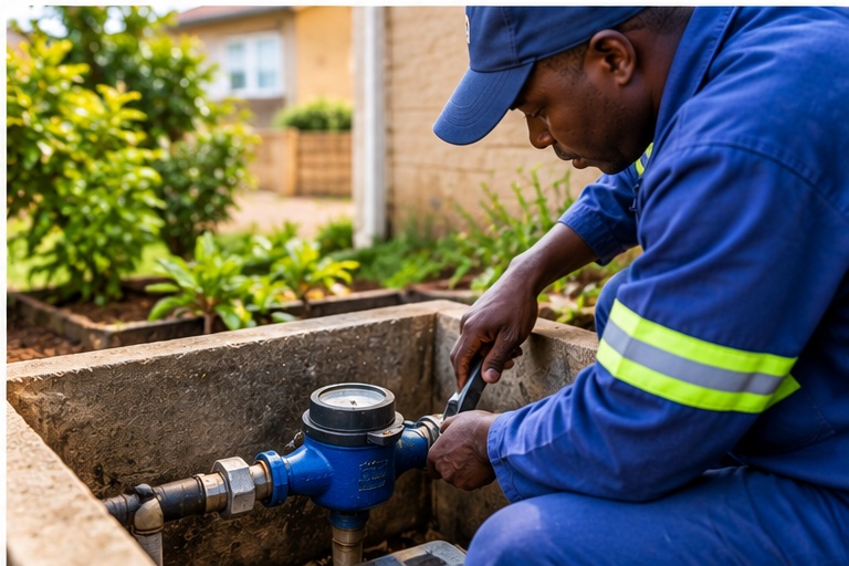 Residential water meter used to measure water consumption in Johannesburg